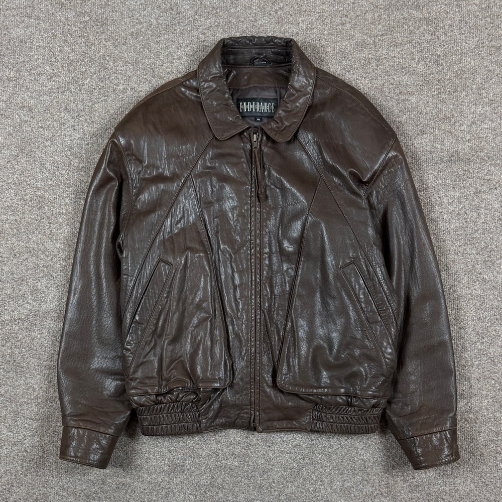 Vintage Brown Soft Genuine Leather Full Zip Bomber Jacket Men’s 40 / M 90s Retro
